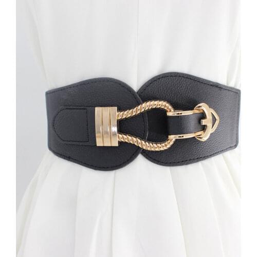 Women Fashion Wide Waistband Luxury Big Buckle PU Leather Cummerbunds for Ladies Dress Sweater Stretchy Belts Elastic Waist Belt