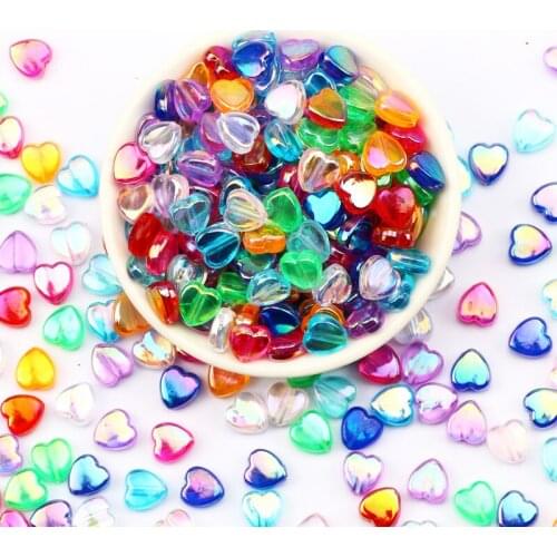 100/200pcs Multicolor Acrylic Heart Shape Loose Spacer Beads For Jewelry Making Handmade DIY Necklace Bracelet Accessories 9mm