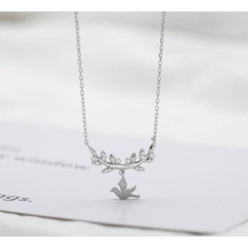 Fresh Leaf Swallow Cute Literary 925 Sterling Silver Clavicle Chain Temperament Personality Trendy Female Necklace SNE285