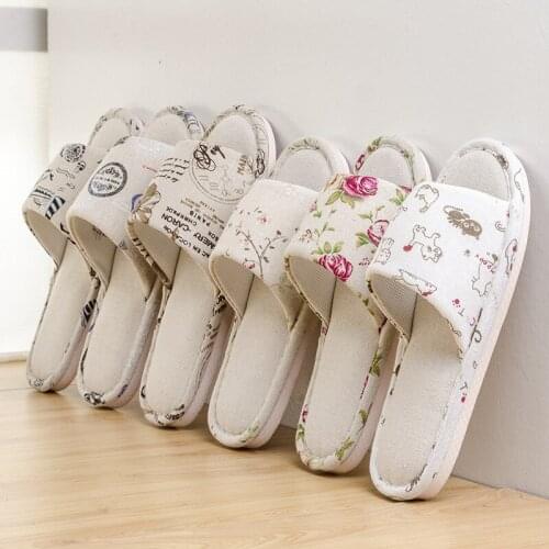 Women shoes home slippers couples nature cotton slippers non slip little flower flats