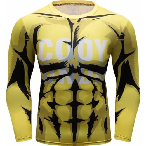 Hot Sale Digital Printed Tops Gym Rash Guard Sportswear Male Compression Long Sleeve T-Shirts