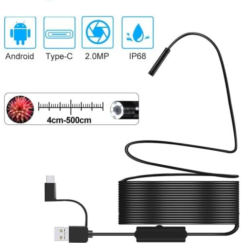 Newest USB Snake Inspection Camera 2.0 MP IP68 Waterproof USB Type-C Endoscope with 8 LED for Samsung Huawei Xiaomi PC
