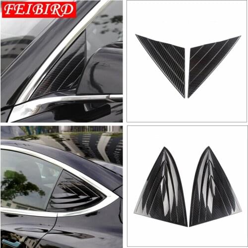 Outside Front + Rear Pillar A Post Triangle Cover Kit Interior Mouldings Fit For Tesla Model 3 2018 2019 Carbon Fiber ABS