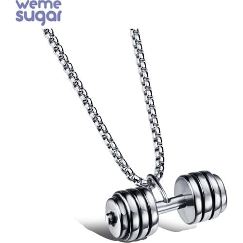 WeMe Fashion Jewelry Fitness Dumbbell Weights Pendant Titanium Steel Necklaces Boyfriend Gifts