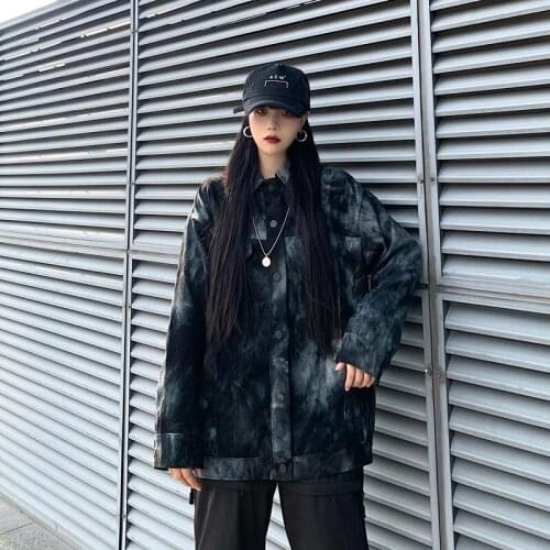 Women Jacket Tie Dye Jacket Women Vintage Streetwear Womens Clothing Button Pockets Long Sleeve Long Jackets For Women 2021