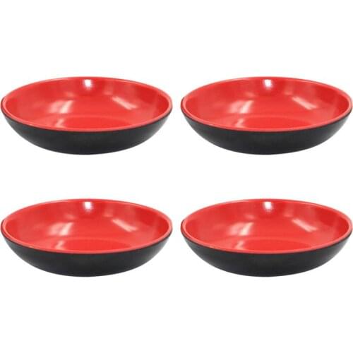 4pcs Red and Black Round Sauce Dishes Food Dipping Bowls Melamine Seasoning Dish Appetizer Plates Seasoning Sauce Dish