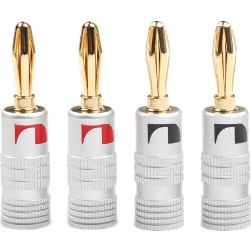 4Pcs Gold Plated Banana plug Copper 4mm Banana connector Male Speaker plug Audio Connectors