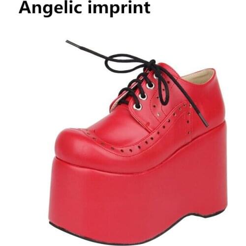 Angelic imprint mori girl lolita shoes woman cosplay shoes lady high thick trifle heels wedges Pumps women single shoes lace up