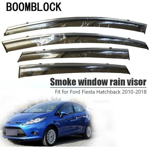 BOOMBLOCK 4pcs Car Covers Window Visor Sun Rain Wind Deflector Awning Shield ABS For Ford Fiesta Hatchback 2010-2018