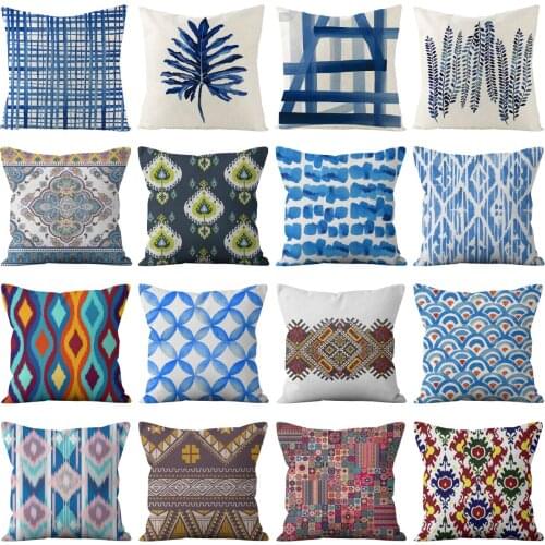 ZENGIA Blue Cushion Cover Morocco Pillow Case Linen Geometric Pillow Cover For Sofa Throw Pillows Cojine Pillowcase