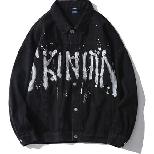 European and American high street hand-painted graffiti denim jacket tide brand old loose couple tooling jacket men and women