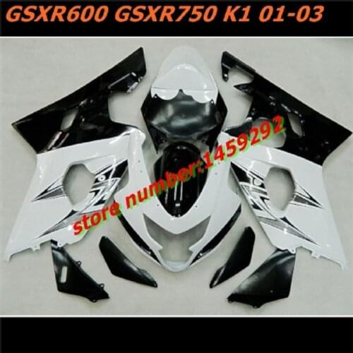 Custom Fairing kit for GSXR600 750 K1 01 02 03 GSXR 600 GSXR750 2001 2002 2003 ABS white black Fairings set