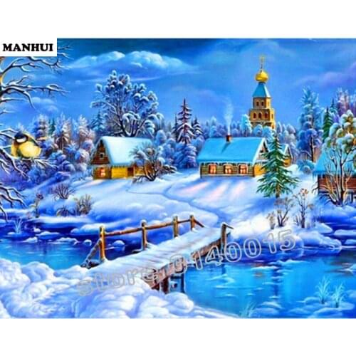 Diy Snow View Cottage Daimond Painting 5d Square Diamond Mosaic Cross Stitch Kit Diamond Embroidery home decor ABC368