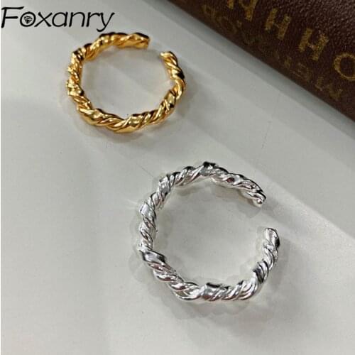 Foxanry 925 Sterling Silver Party Rings for Women Couples Vintage Trendy Twist Winding Geometric Handmade Birthday Jewelry Gifts