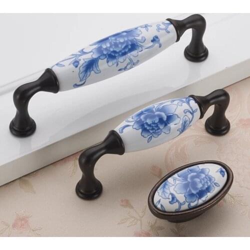 High-top zinc alloy kitchen flower handles Cupboard knobs Ceramic pulls Hardware funiture knob drawer cabinet wardrobe pull 96mm