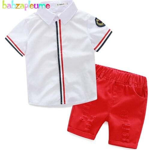 2PCS/2-6Years/Summer Baby Boys Clothing Sets Toddler Casual Suits Short Sleeve White T-shirt+Red Shorts Children Clothes BC1065