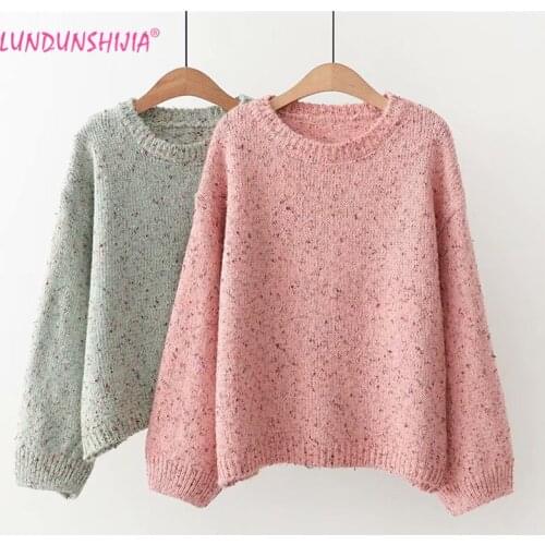 LUNDUNSHIJIA 2020 Spring Autumn Short Female Sweater O-neck Loose Pullover Sweater Colorful Threads Sweaters For Women