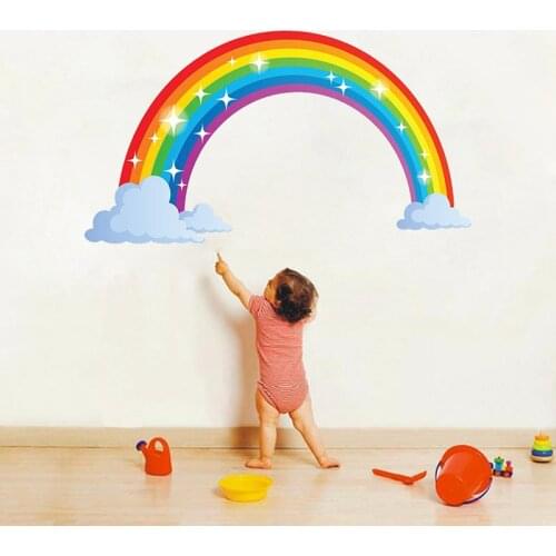 Cartoon Rainbow Cloud Wall Sticker Creative Kids Room Bedroom Decoration Mural Art Decals Home Decor Wallpaper Nursery Stickers