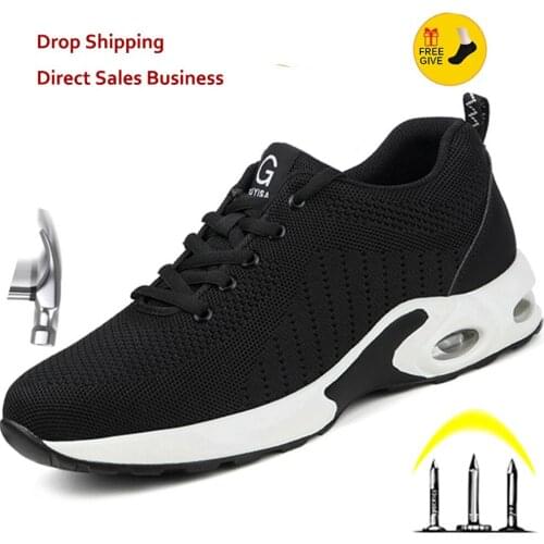 Mens Outdoor Breathable Mesh Steel Toe Anti Smashing Safety Shoes Mens Light Puncture Proof Comfortable Work Shoes Safety Boot