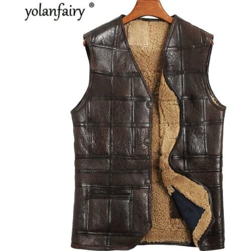 Genuine Leather Vest Men 100%Wool Fur Liner Short Coat Winter Jacket Sheepskin Vests Plus Size Chalecos Para Hombre 802 MY1574