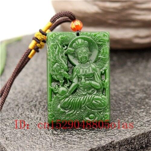 Natural Green Chinese Jade Dragon Guanyin Pendant Beads Necklace Fashion Charm Jadeite Jewelry Carved Amulet Gifts for Women Men