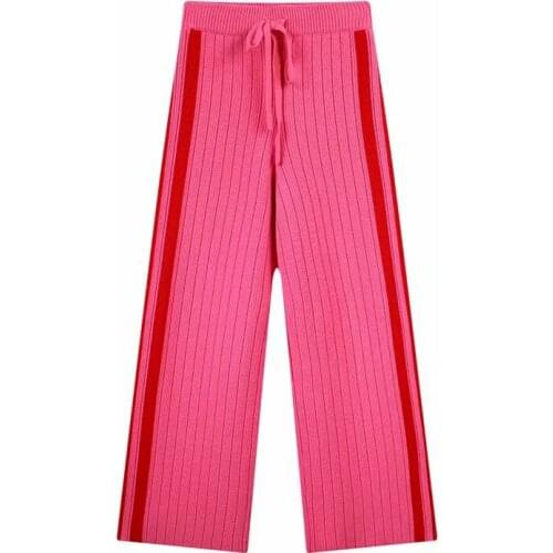 New Fashion Spring Knitted Red Long Drawstring Women Pants Female Loose Casual Cotton Straight Trousers Aesthetic Wide Sweatpant