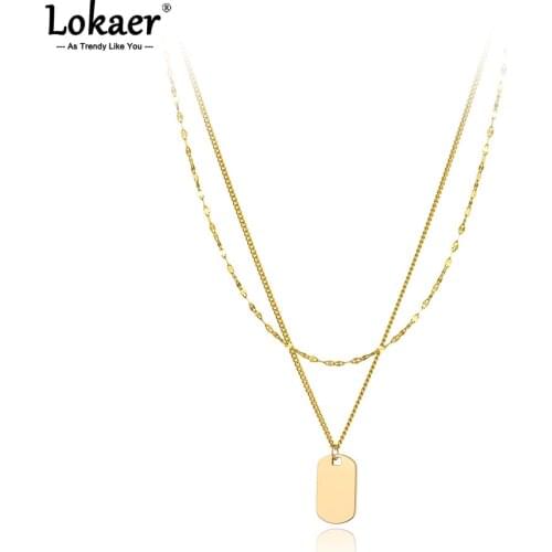 Lokaer Neo-Gothic Double Layer Stainless Steel Square Charm Pendant Necklace Bohemia Link Chain Choker Necklace For Women N21088