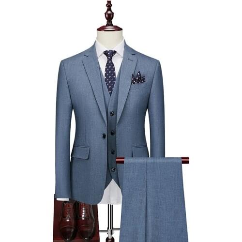 Jacket+Vest+Pants) Mens Slim Suits Classic Formal Office Business 3 Piece Sets Male Casual Wedding Groom Blazer Terno Masculino