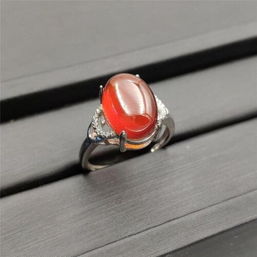 Genuine Natural Orange Red Garnet Crystal Adjustable Ring 13x10mm 925 Sterling Silver Fashion Ring Oval Bead Stone AAAAA