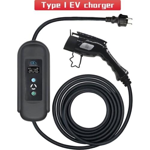 Portable Home Use 220/250V EV Charger Type 1 16A Adjustable SAE J1772 Schuko Plug Electrica Car Use Quick Charging Cable 5m EVSE