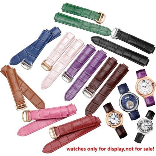 Quality color genuine leather watchbands deployment buckle replacement leather strap female bracelet fit Cartier wristband