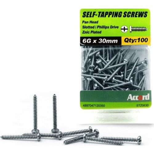 ACCORD 100PCS Self-tapping Screws 6G M3.5MM 30mm Zinc Plated with storage Box Galvanized Steel Fasteners