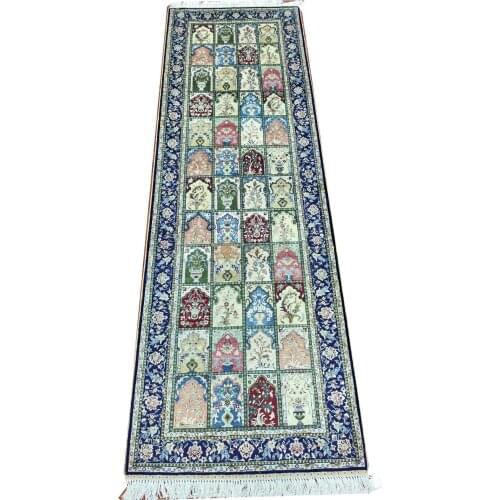 Seeykeep™ 2.5x8ft Pure Silk Handknotted Decorative Compartment Design Renowned As Paradise Garden Runner Rug-SK3036151