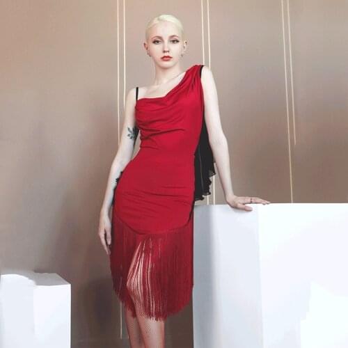 Sexy Latin Dress Women Practice Wear Backless Red Dress Samba Rumba Salsa Tap Dance Clothes Latin Dance Dress Bat-Sleeved BL4637