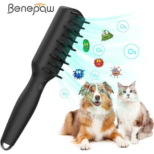 Benepaw Electric Odor Eliminator Pet Brush Ozone Generator Massage Dog Comb For Disinfecting Puppy Grooming USB Rechargeable