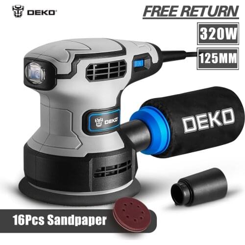 DEKO 320W Random Orbital Electric Sander Machine with 16Pcs 125mm Sandpapers Strong Dust Collection Polisher