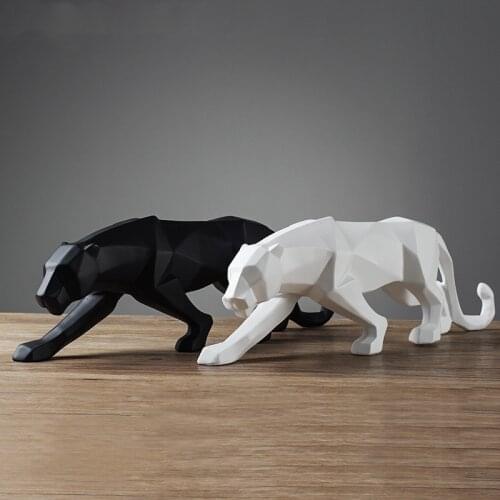 [Modern] Home Decor Abstract Black/White Geometric Leopard Statue Desktop Resin Panther Crafts Sculpture Animal Figurine