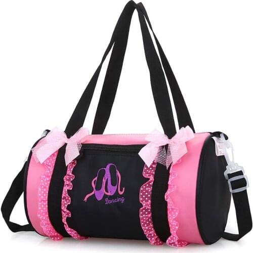 Girl Bowknot Package Sports Embroidered Tote Crossbody Gym Toe Shoes Shoulder Large Capacity Child Dance Bag Kids Ballet Handbag