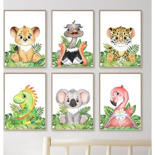 Ostrich Flamingo Koala Chameleon Leopard Wall Art Canvas Painting Nordic Posters And Prints Animal Wall Pictures Kids Room Decor