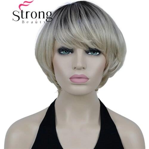 StrongBeauty Short Bob Wig Soft Layered Shag Ombre Blonde Synthetic Hair Wigs for Women