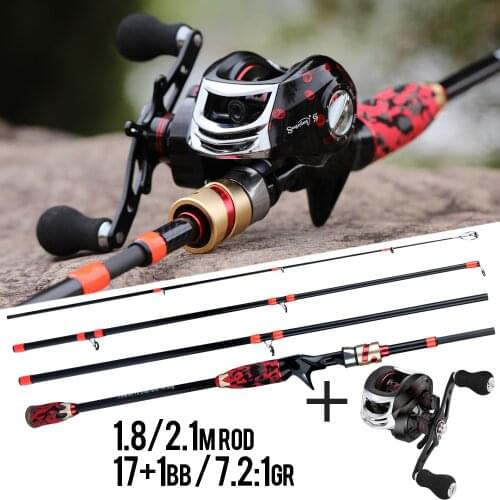 Sougayilang 1.8m 2.1m Lure Rod and Baitcasting Reel Carbon Fiber Casting Fishing Reel Wheels Sets Fishing Tackle
