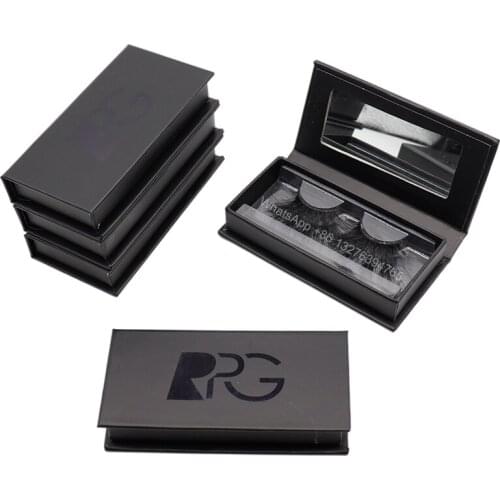 Unique Shiny Black Business Name Eyelash Packaging Box Wholesale Mink Lashes With Packaging Magnetic Eyelash Case With Mirror