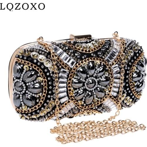 Vintage retro party clutch embroidery diamonds bead evening bag small crystal wedding handbags purse