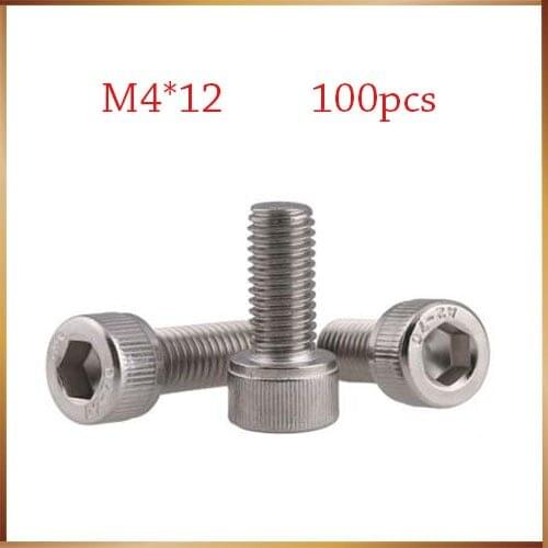 M4 screws m4 bolt 100pcs/Lot Metric Thread DIN912 M4x12 mm M4*12 mm 304 Stainless Steel Hex Socket Head Cap Screw Bolts