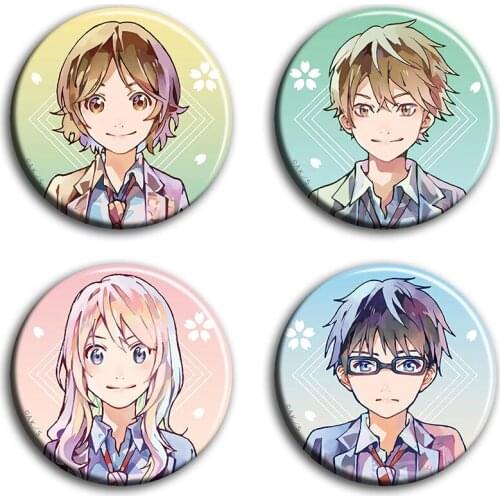 Your Lie in April Arima Kousei Miyazono Kaori 58 mm anime Badge pin Brooch