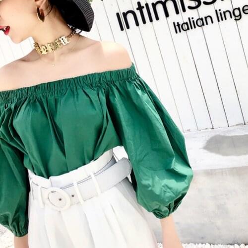 2019 Summer New Women Fashion Shirts Off Shoulder Puff Sleeve Loose Casual Blouse Oversized Women Tops Chemise Blusa