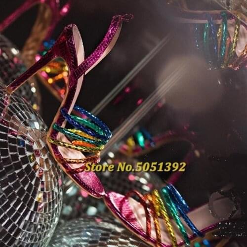 Colorful Gladiator Sandals High Heel Open Toe Cut Out Summer Shoes Strappy Woman Sandals Fahion Runway Night Club Shoes
