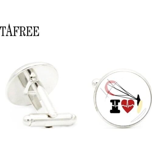 TAFREE Charm Surf Silver Plated Cufflinks Mens Glass Cabochon Vintage Print Picture Silver Color Shirt Cuff Links Jewelry SF23
