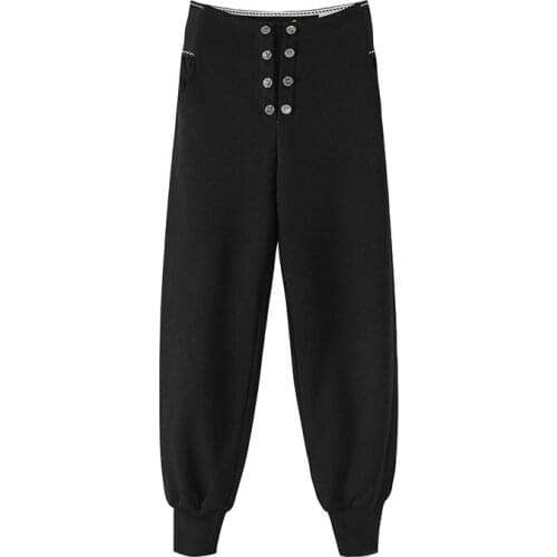 Winter Thicken High Waist Harem Pants Women Black Casual Loose Elastic Waist Trousters Letters Pattern Hip Hop Dance Jogging