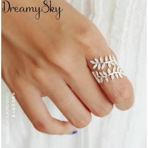 Personality Vintage Silver Color Crystal Leaf Rings For Women Ladies Open Engagement Rings Girls Party Gifts Anillos